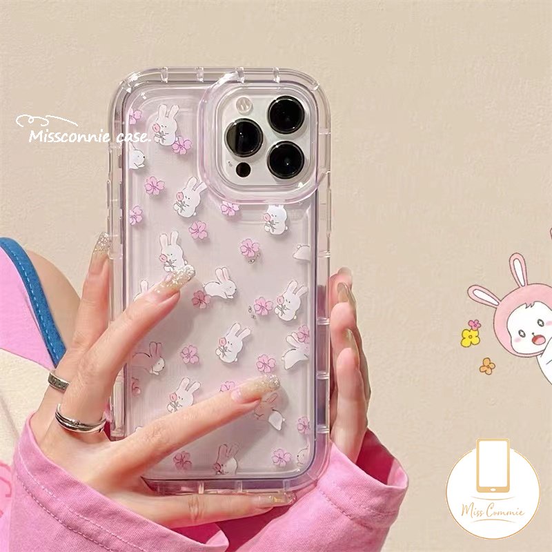 IPHONE Kartun Kelinci Lucu Case Kompatibel Untuk Iphone11 14 13 12 Pro MAX 7Plus 8Plus XR 6 6S Plus X XS MAX Ins Fresh Flower Airbag Shockproof Transparan Lembut Tpu Kawaii Phone Shell