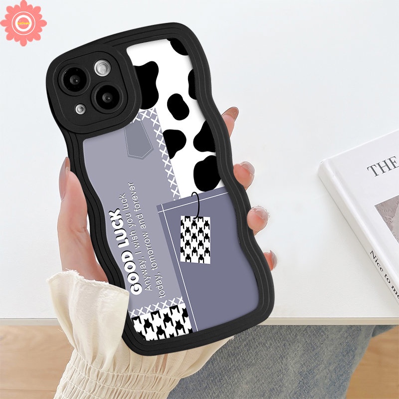 IPHONE Fashion Smile Leopard Casing Kompatibel Untuk Iphone11 12 13 7Plus 14 Pro Max7 6 6s 8 14 Plus XR X XS Max SE 2020 Splicing Motif Houndstooth Tpu Lembut Bergelombang Penutup Tepi