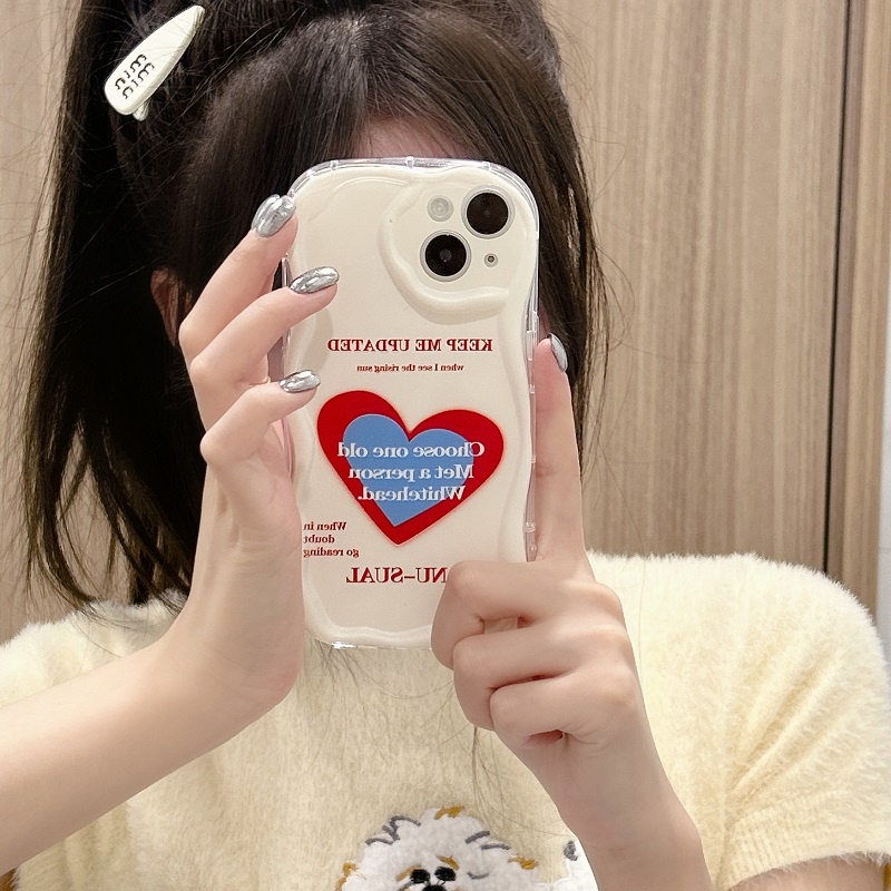 Untuk iPhone Case14 13 12 11 Pro Max Love Hati Inggris Wavy border Anti-drop Pengawet