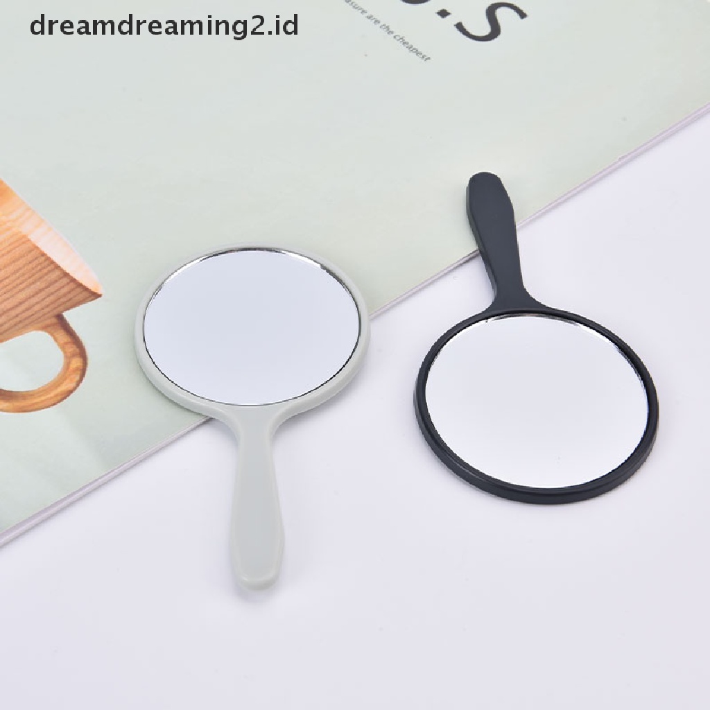 (hot) Cermin Rias Genggam Bulat Vanity Mirror Dengan Handle Hand Mirror Kosmetik//