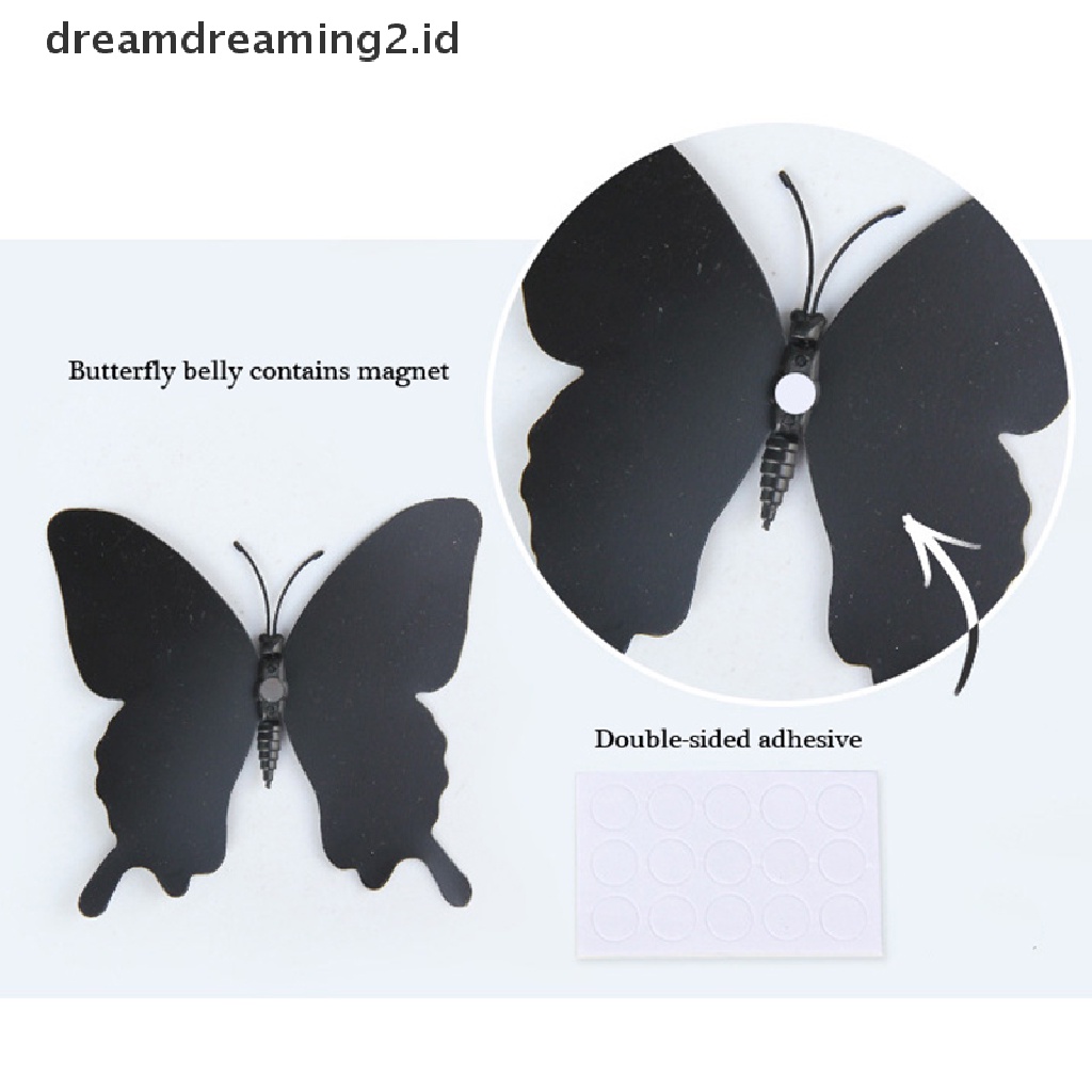 (hot) 12pcs/set 3D Hitam Pteris Butterfly Stiker Dinding Kupu Kupu Magnet ers//