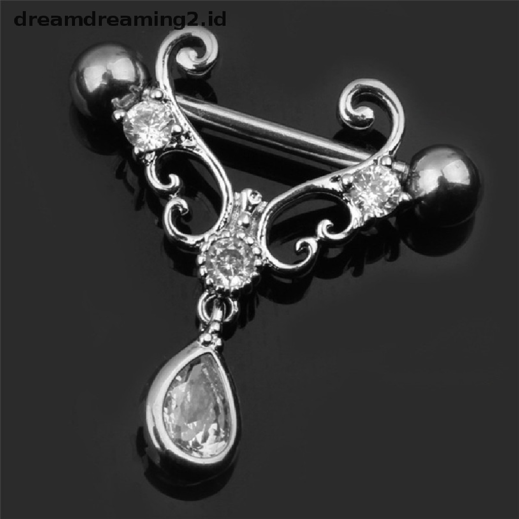 (hot) 14g Stainless Steel Zirkon Kristal Bar Barbel Nipple Cincin Perhiasan Tubuh//