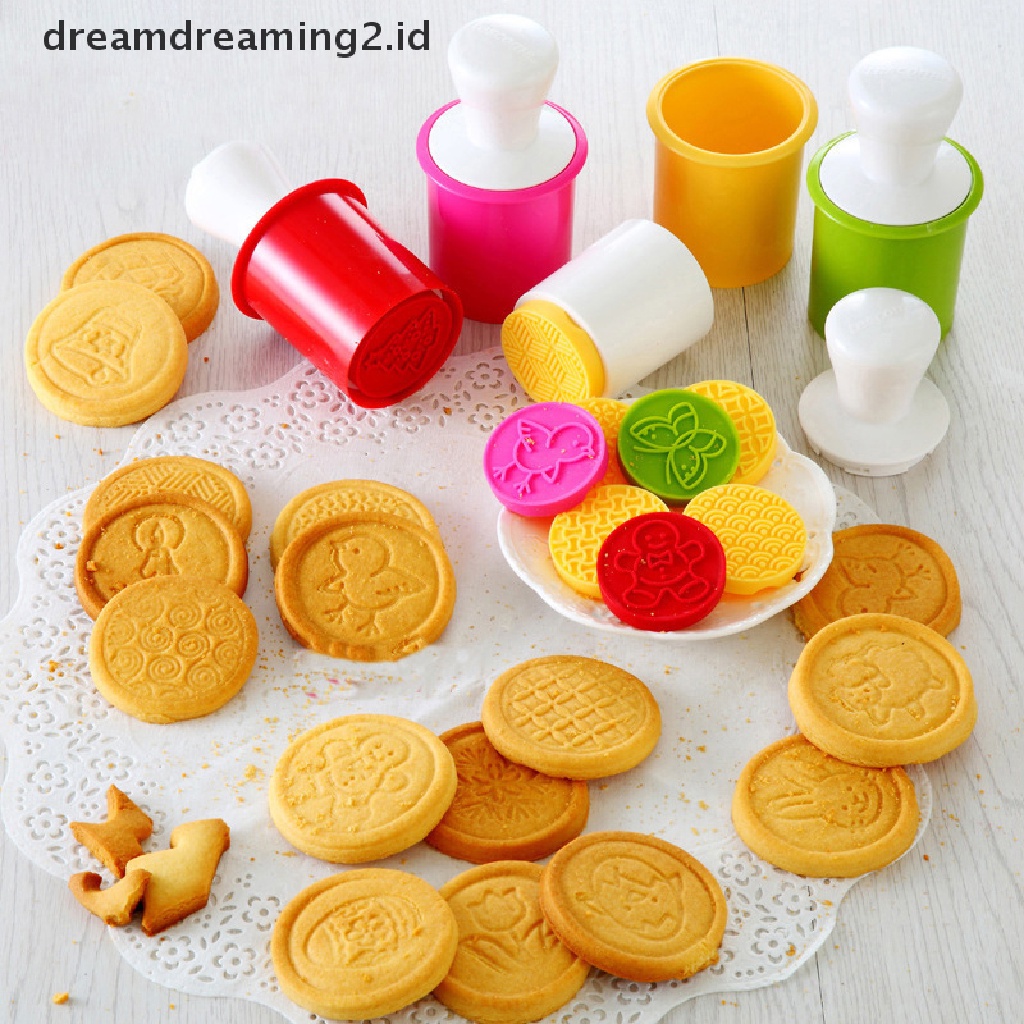 (hot) 1set Silikon Cookie Stamp Cutter DIY Pastry Kue Cookie Self Made Embossed Seal Cookie Mold Kartun Hewan Natal Timbul Cetakan//