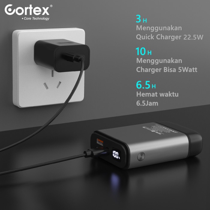 Cortex 10000mAh 18W Super Fast Charging mini Powerbank QC3.0+PD3.0 - Abu-abu