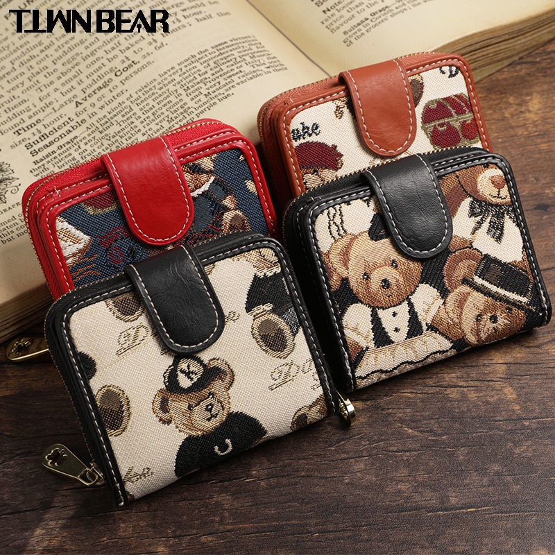 Sera Tiantian Winnie the Pooh Pendek Dompet Perempuan Edisi Korea Lucu Lipat Fashion Kecil Segar Dompet Koin Multifungsi Pemegang Kartu