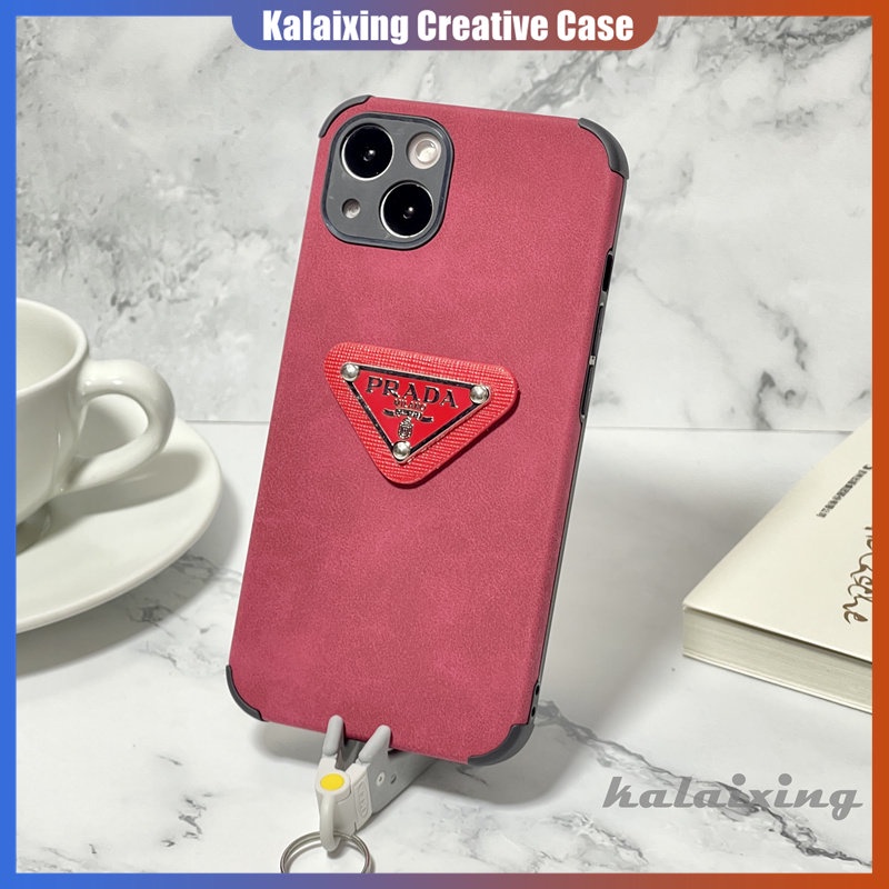 Casing Hp Prada Kulit Untuk iPhone 14 Pro Max14 Plus13 12 11 Pro Max Xs Max Xr X Xs 12 13 Casing Mini Skin Feel Red Back Cover