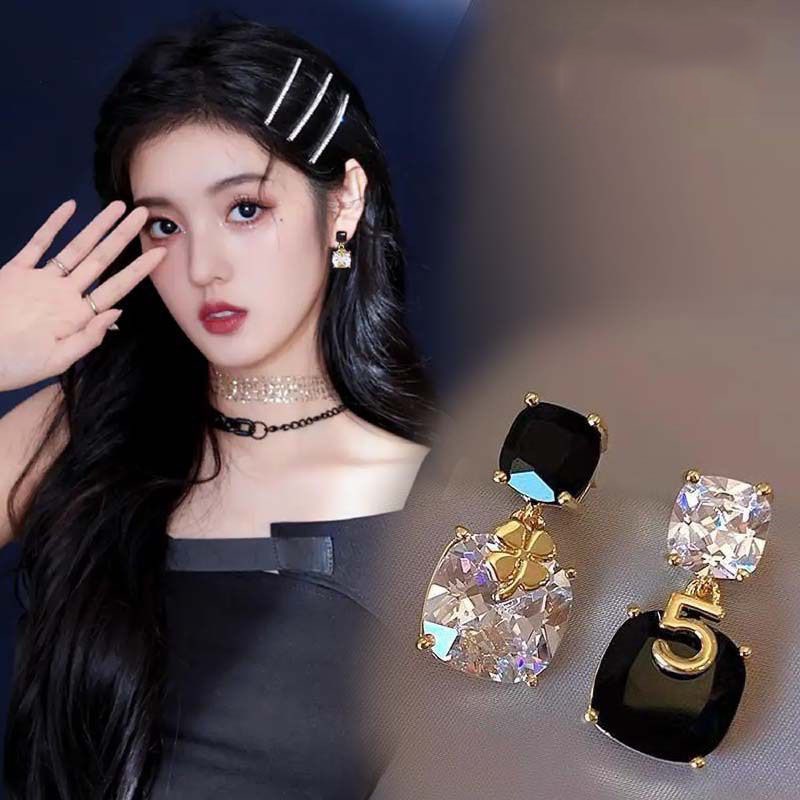 Jepang Korea Elegan Busur Hitam Temperamen Mode Berlian Imitasi Anting Mutiara