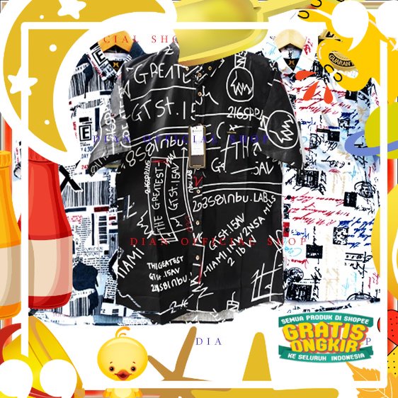 Kemeja Pantai Pria Surfing Lengan Pendek Cowok Hem Premium Distro Print Motif Koran Baju Pantai/ Tre