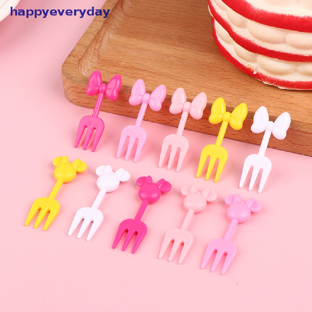 [happy] 10pcs Anak Garpu Buah Dessert Tusuk Gigi Reusable Lunch Prasmanan Picks Stick [ID]
