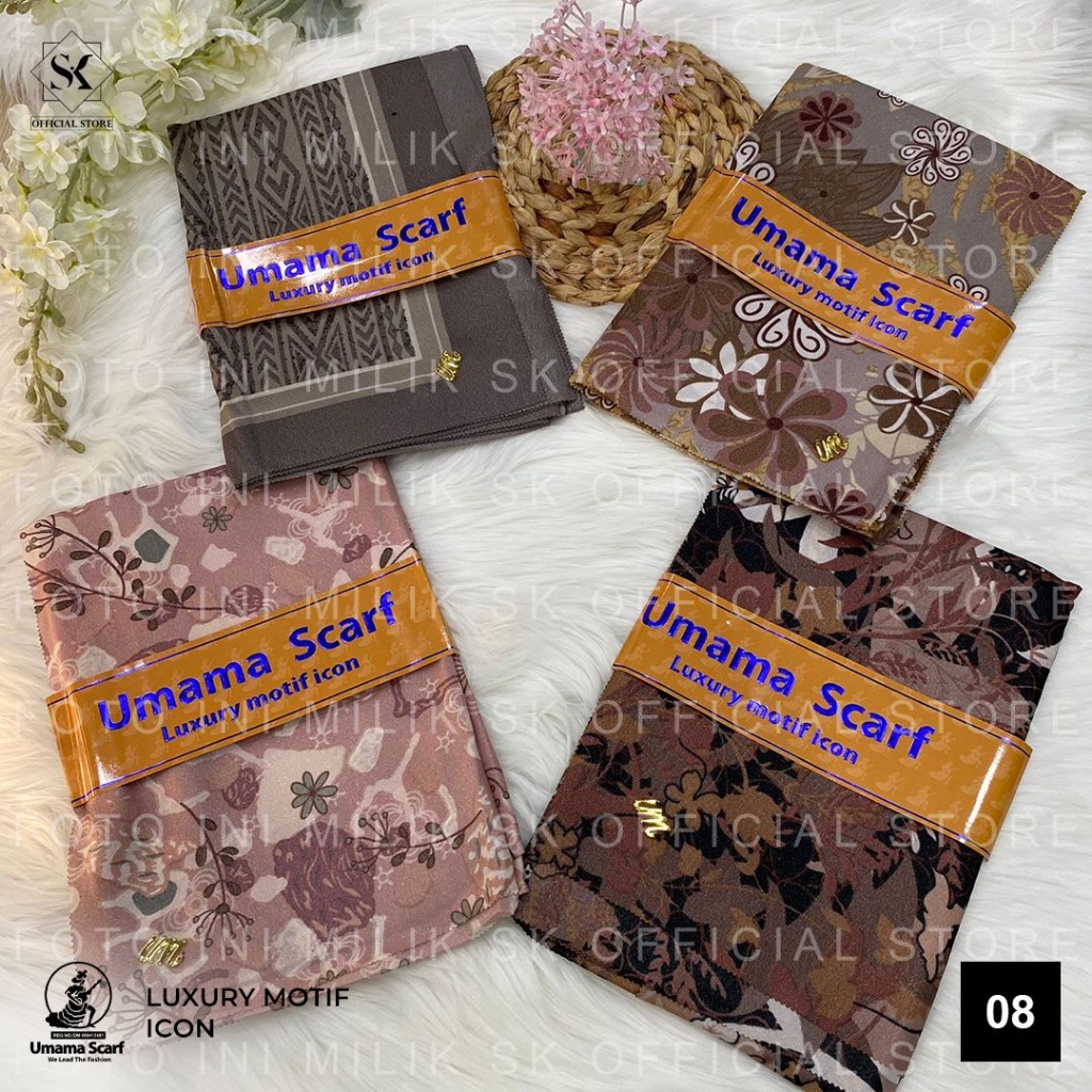 Jilbab Pilih Motif Warna Luxury Motif Metal LOGO UM GOLD Umama scarf 110x110cm PART2