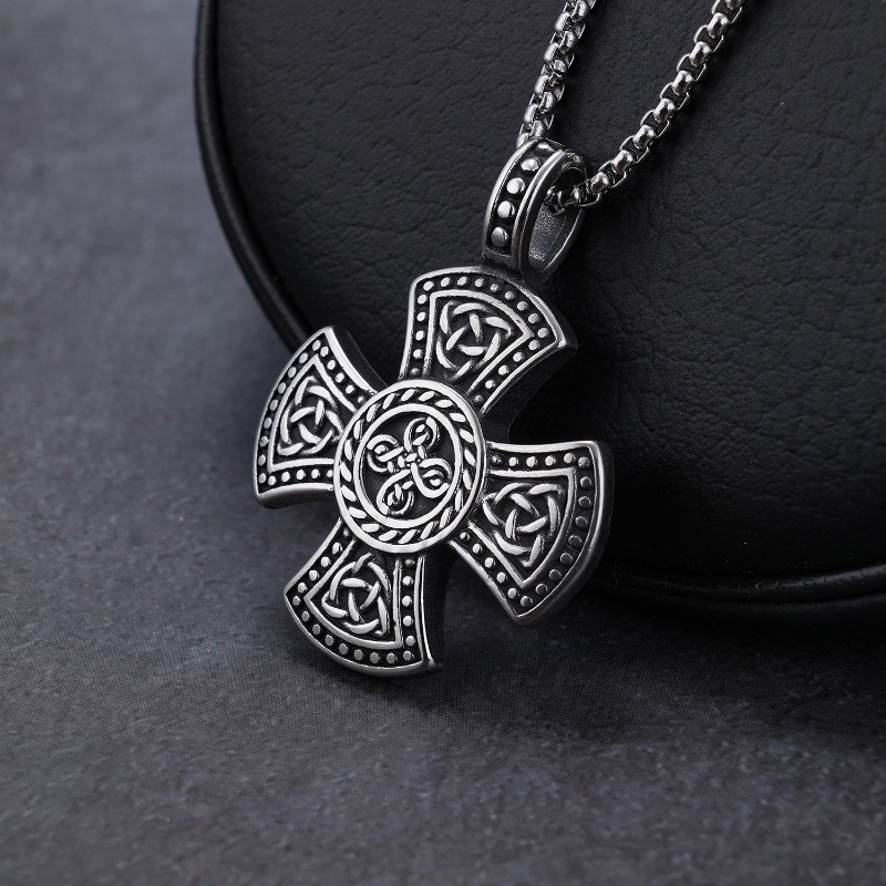 [X C Kalung] Baru Perak Hip Hop Punk Vintage Celtic Cross Memutar Liontin Kalung Untuk Pria Dan Wanita Festival Hadiah Perhiasan