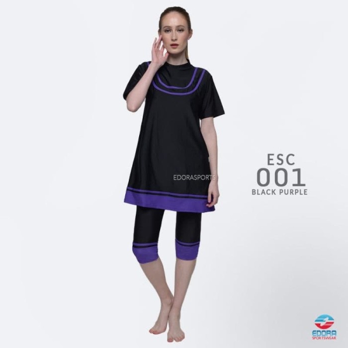 Edora Sportswear Swimsuit ESC 001 Black Purple - Baju Renang Wanita - L
