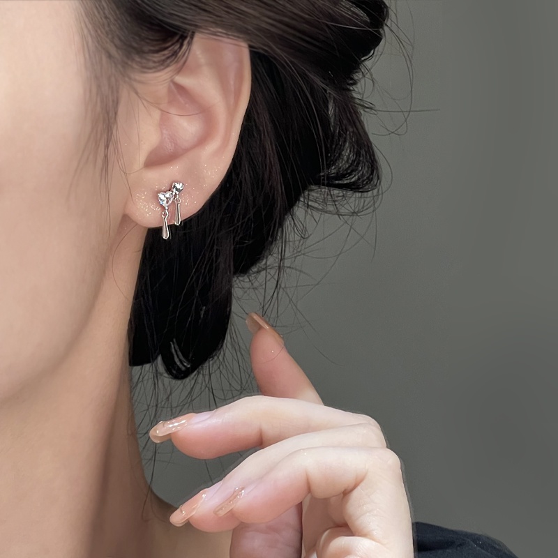 Papaozhu Trendi S925 Perak Bersinar Zirkon Jantung Strip Menjuntai Anting-Anting Untuk Wanita Perempuan Chic Berkilau Berlian Imitasi Peach Jantung Stud Anting-Anting Elegan Telinga Perhiasan
