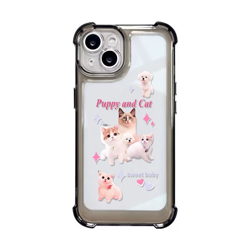 IPHONE Soft Shockproof Case Kompatibel Untuk Iphone11 14 13 12 Pro XS Max X XR 7+8 6 6S Plus Casing Kucing Lucu Transparan TPU Unik Tombol Cover Pelindung Kamera