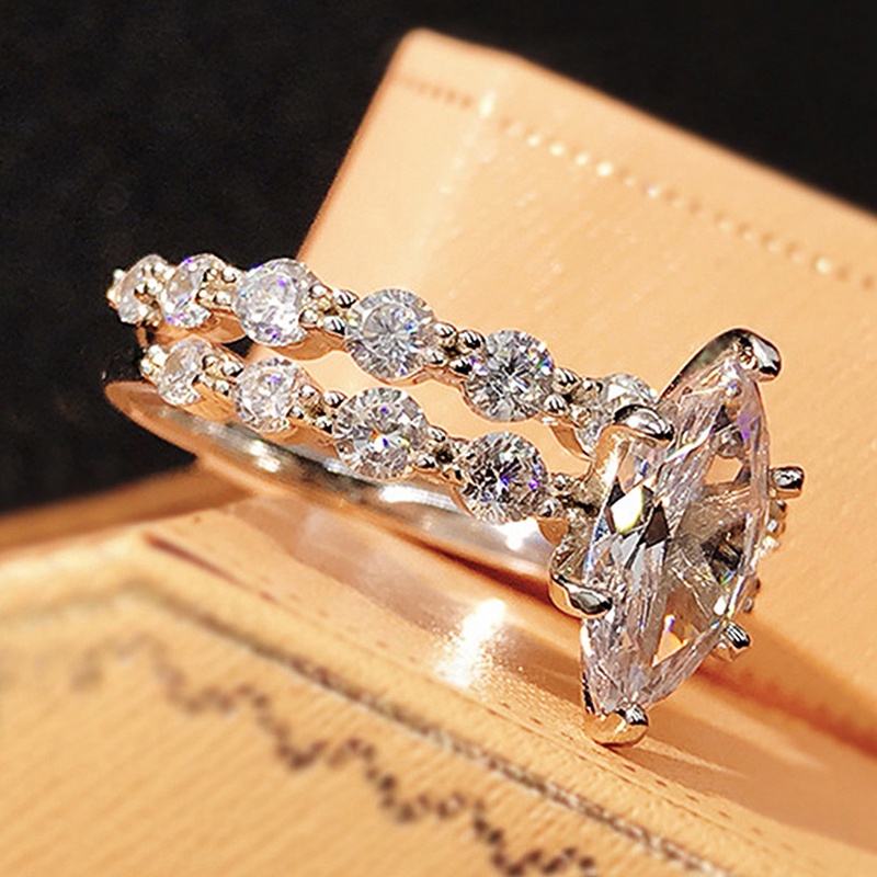 2 Pcs Marquise Set Cincin Untuk Wanita Modern Fashion Aksesoris Pesta Pernikahan Mewah Pengantin Rings Eternity Jewelry