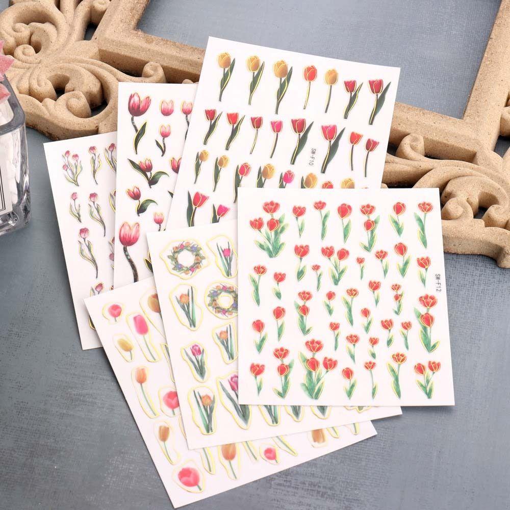 Needway Tulip Stiker Kuku Wanita Daun Ins Style Dekorasi Kuku Jepang