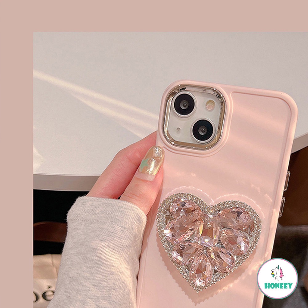 IPHONE Stand Dudukan Cincin Cermin Berlian Berkilau Lucu Soft Phone Case Untuk Iphone14 13 Pro Max 12 Pro 11Cover Mewah