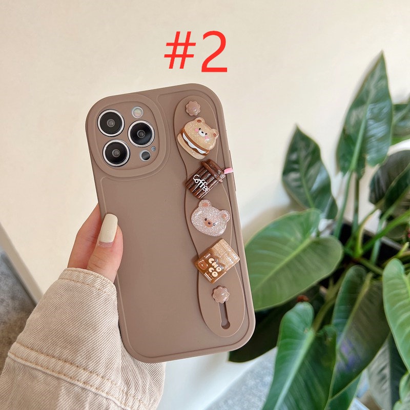 IPHONE Gelang Boneka Beruang Kopi Coklat Support Soft Case HP iP Iphone6 6S 7 8 14+Plus SE 2020 X XS XR 11 12 13 Pro Max Cewek Woman FTD Casing Apple