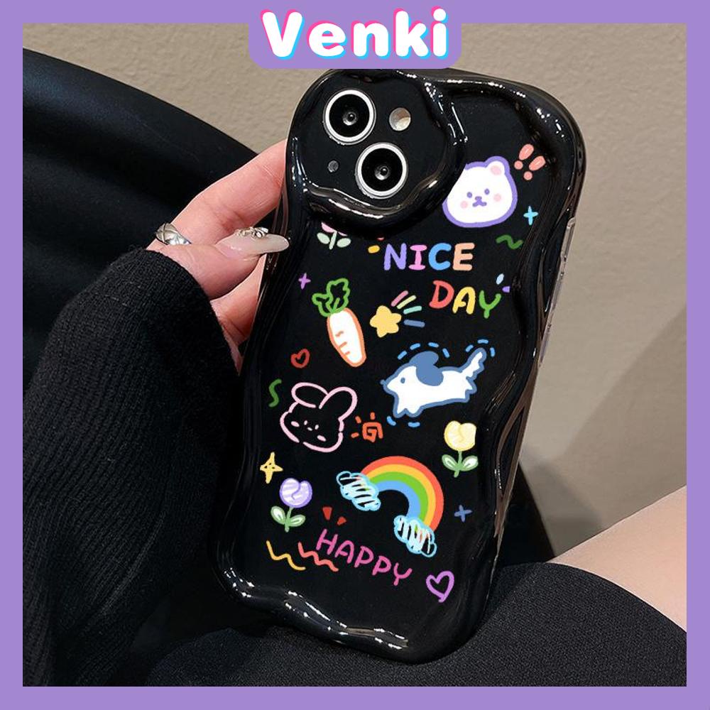 Case for iPhone 11 Pro Max TPU Soft Glossy Curved Wave Case Cute Cartoon Graffiti Camera Protection Shockproof For iPhone 14 13 12 11 Plus Pro Max 7 Plus X XR