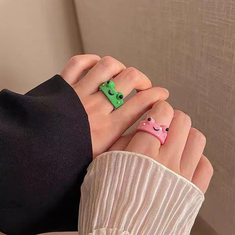 Papaozhu Trendi Resin Warna-Warni Bercahaya Katak Cincin Untuk Wanita Pria Anak Lucu Bercahaya Dalam Gelap Kartun Rings Kreatif Jari Perhiasan Hadiah Yang Sempurna