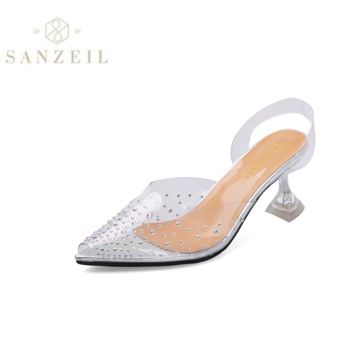 0001 Sanzeil Diamond Heels Transparant 7cm 3cm Heels Pesta Kaca