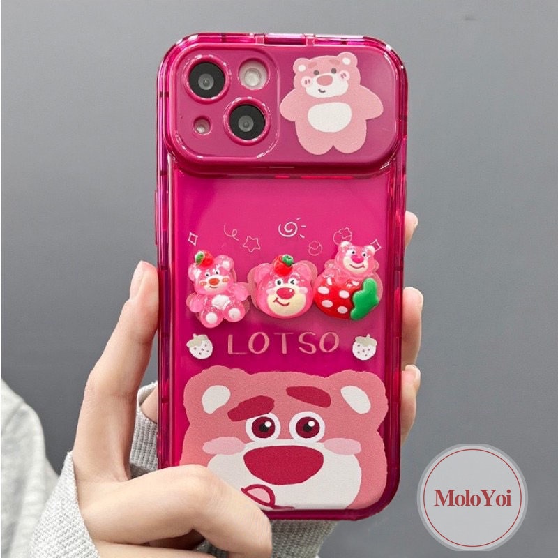 IPHONE 3d Flip Make Up Cermin Imut Strawberry Bear Manyo Toys Case Kompatibel Untuk Iphone14 11 12 13 Pro MAX 7Plus XR 11 Pro MAX 7 8 14 Plus X XS MAX SE Soft Cover Tahan Guncangan