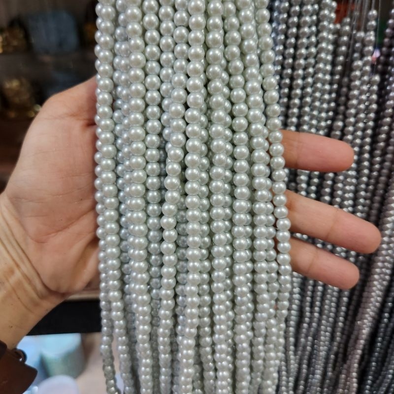 MUTIARA BERAT 4mm seri ABU ABU MUTIARA SINTETIS BERAT mutiara jahit per KALUNG