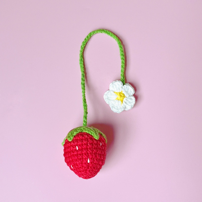 Hiasan Interior Mobil Crochet Homemade Mini Pink/Red Strawberry Pendant Hiasan Mobil Lucu