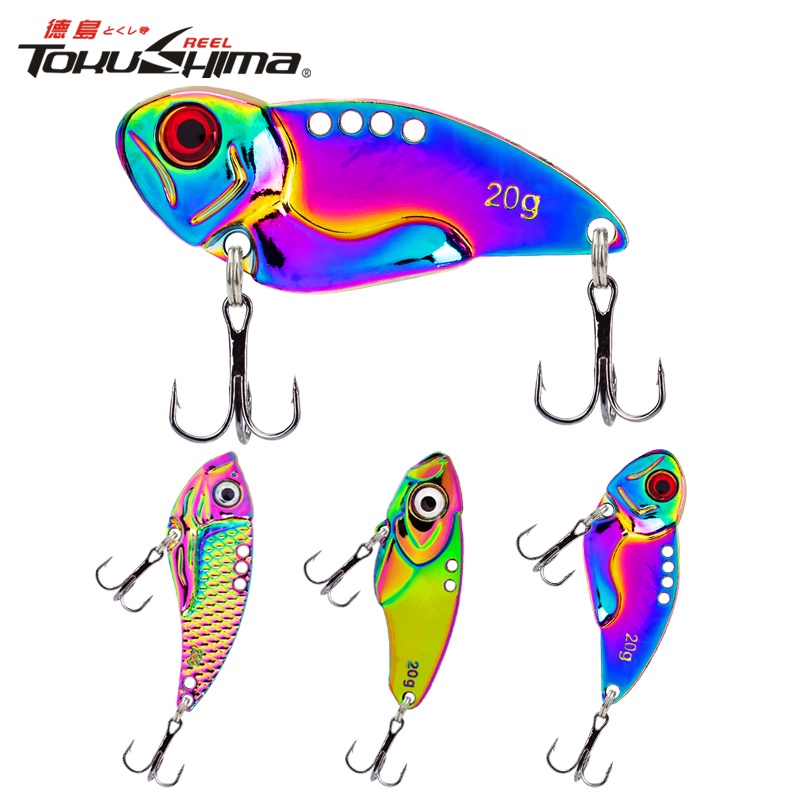 1pcs 5g 7g 10g 15g 20g Umpan Pancing Logam Warna-Warni VIB Keras Spinner Sendok Umpan Dengan Kait Treble Ganda Tenggelam Jig Umpan Keras