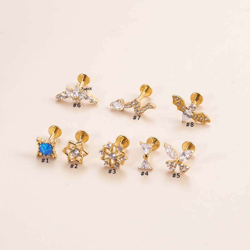 1biji G23 Baja Titanium Ulir Internal Kepala Datar Bibir Stud Helix Lobe Pinna Tragus Anting Tindik 16Gauge Perak Emas