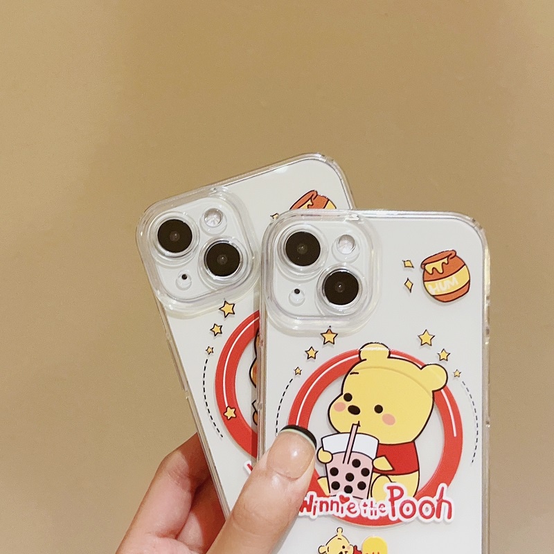 Untuk iPhone Casing Magnet14 13 12 11 Pro Max Kartun Lucu Winnie the Poohtransparan Soft case