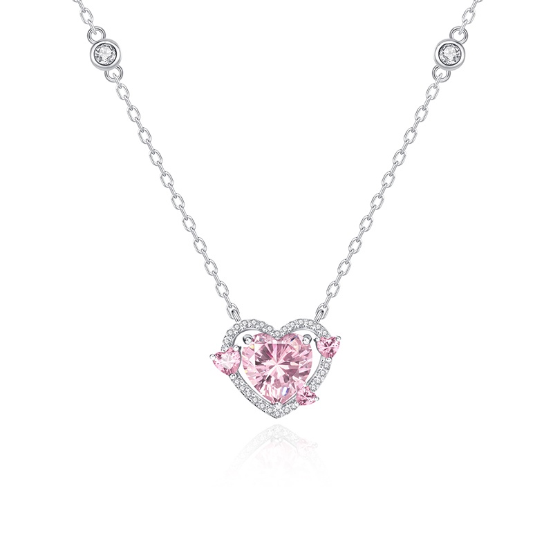 Y2k Crystal Necklace Pink Diamond Kalung Liontin Aesthetic Untuk Wanita Aksesoris Perhiasan