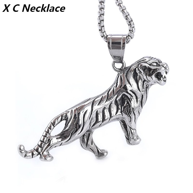 [X C Kalung] Baru Perak Retro Mendominasi Harimau Titanium Steel Liontin, Punk Hip-hop Kalung Anti Karat, Hadiah Pesta Ulang Tahun Untuk Pria Dan Wanita