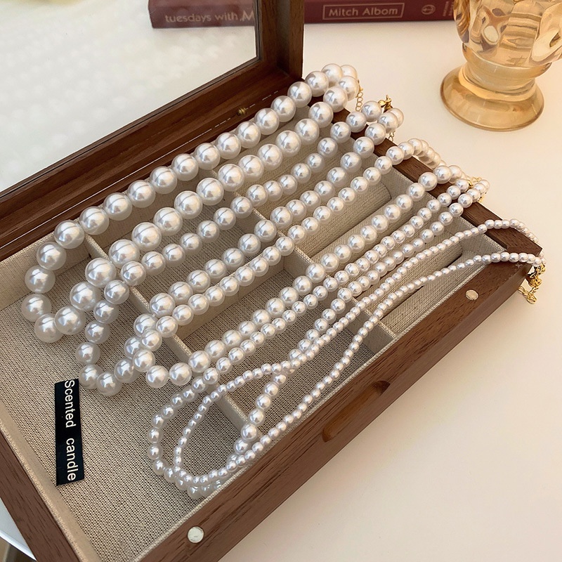 French Retro Demam Yang Sama Mutiara Beads Kalung Rantai Klavikula Sederhana Musim Panas Fashion Kalung Hadiah