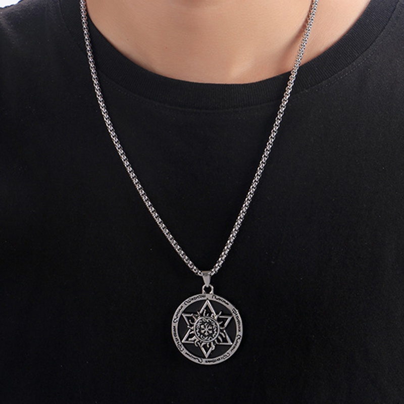 Eropa Amerika Unik Retro Disc Hexagram Fashion Panjang Liontin Hip Hop Kalung