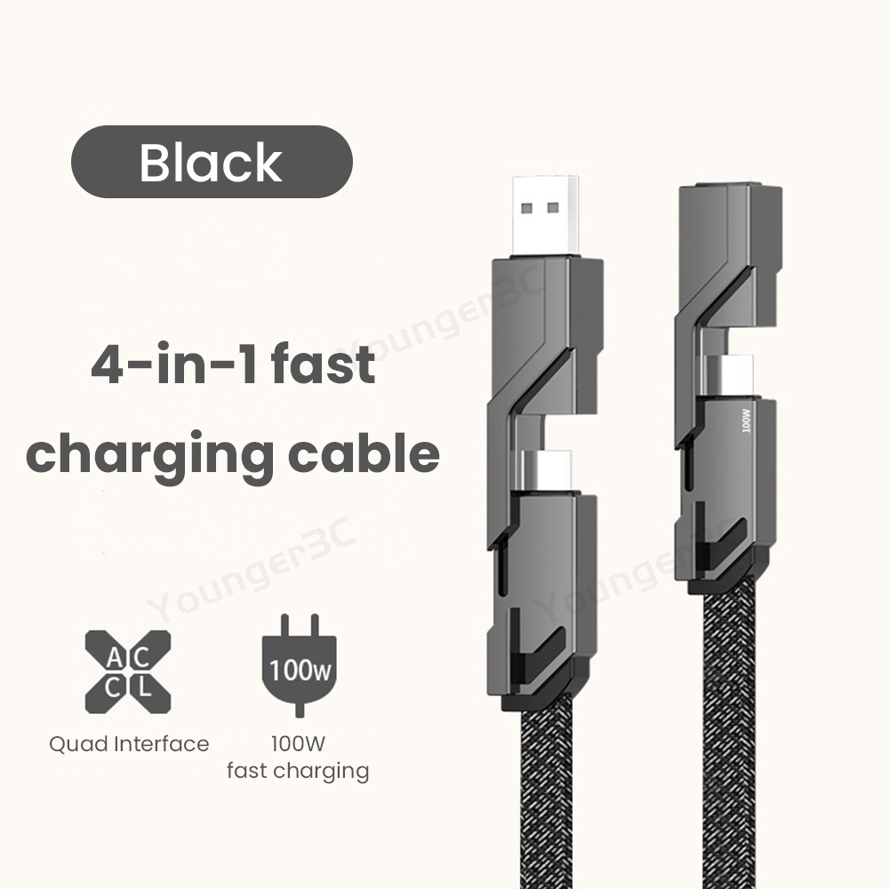 4in1 100W Kabel Pengisian Cepat USB Tipe C PD Charger Kabel Data Multi-Perangkat Mendukung 6A Flash Charging Wire Untuk ios Tipe C