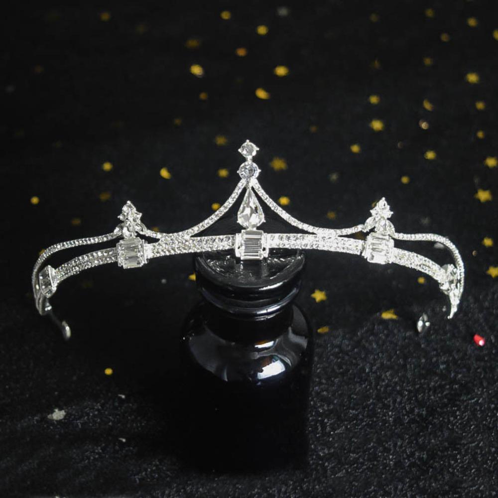 Needway Mahkota Kristal Retro Shiny Hiasan Rambut Tiara Potongan Kepala Putri Ratu Baroque Berlian Imitasi Tiara