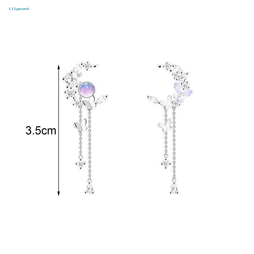 Lilyscent 1pasang Paduan Liontin Anting Fashion Aksesoris Temperamen Hias Berlian Imitasi Menjuntai Anting Semua Pertandingan