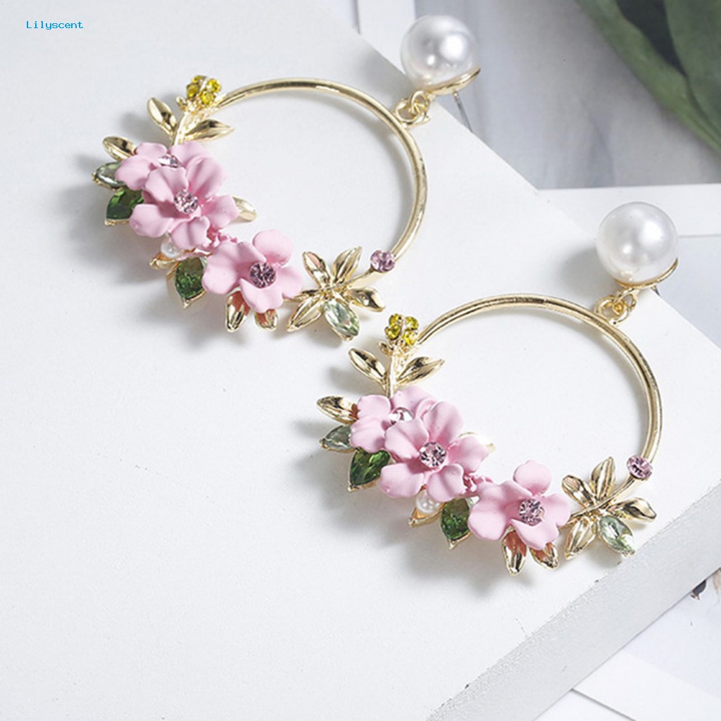 Lilyscent 1pasang Anting Pejantan Geometris Untuk Pakaian Sehari-Hari Liontin Bunga Manis Anting Hoop Perhiasan Gadis Mengkilap