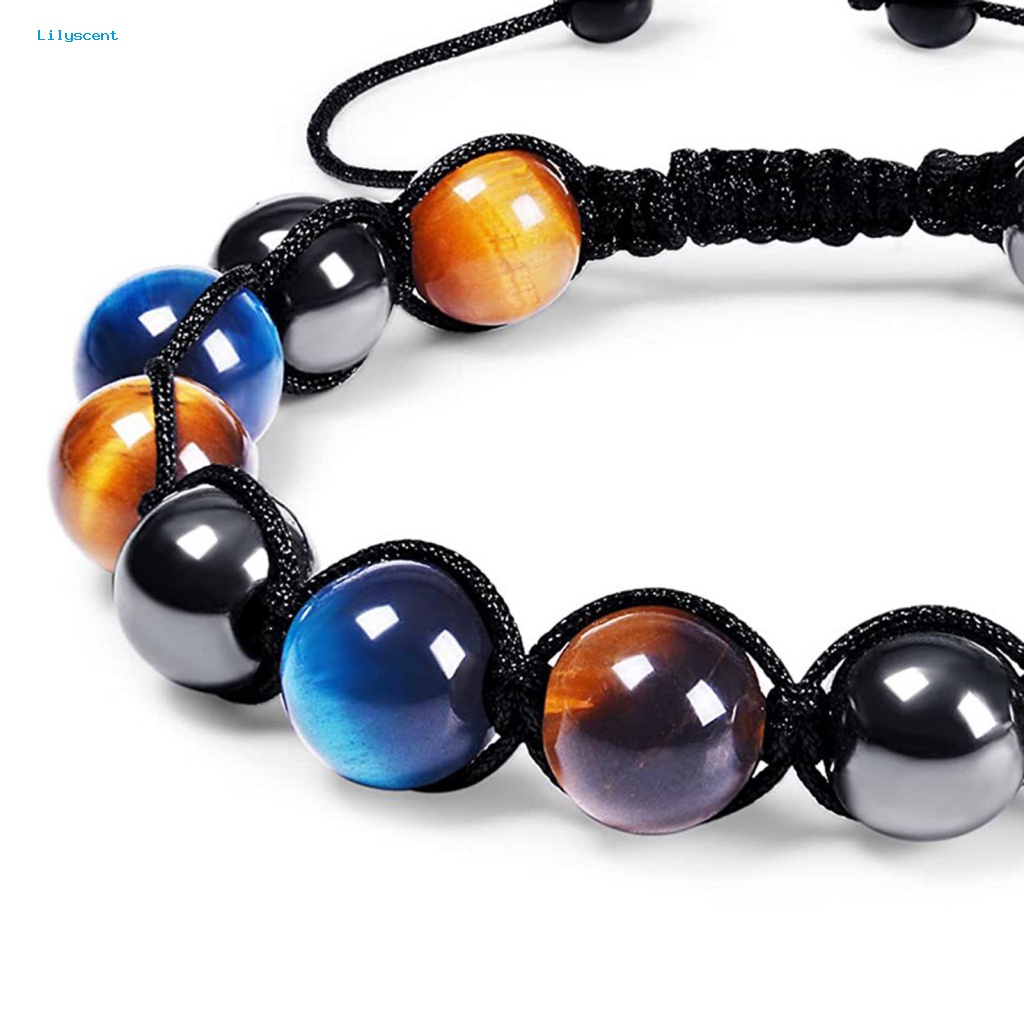 Lilyscent Gelang Manik-Manik Anti Luntur Perlengkapan Pesta Obsidian Hematite Pria Wanita Bracelet Glossy