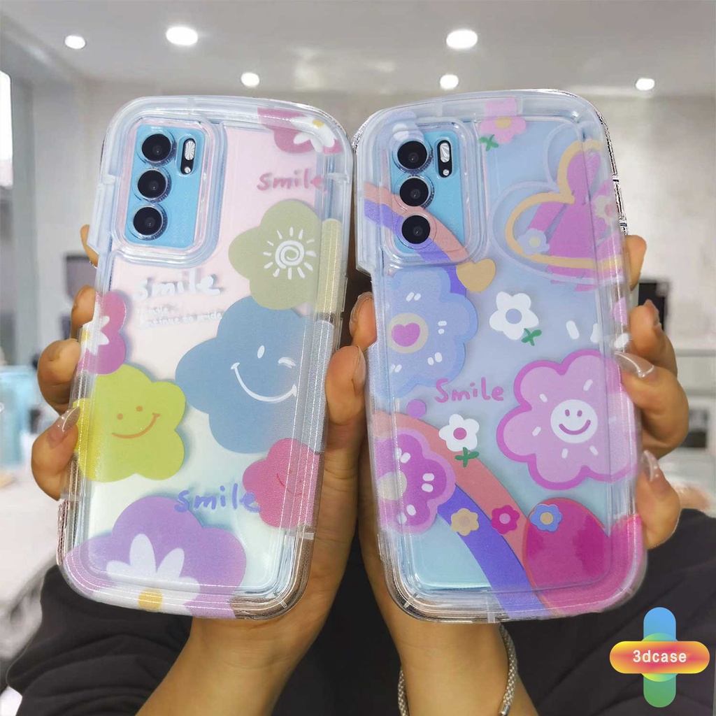 Casing OPPO A15 A54 A5S A77S A17 A17K A57 A3S A76 A96 A16 A95 A55 A7 A5 A9 A31 A53 A33 2020 A12 A12S A1K A12E A16E A16K A54S A53S A16S A77 A57S A57E A11S Reno 7 7Z 8Z 5 4 6 8 5F 5K 4F 4 5 06 Lite A74 A15S Cute Smile Flower Soft Airbag Soap Case