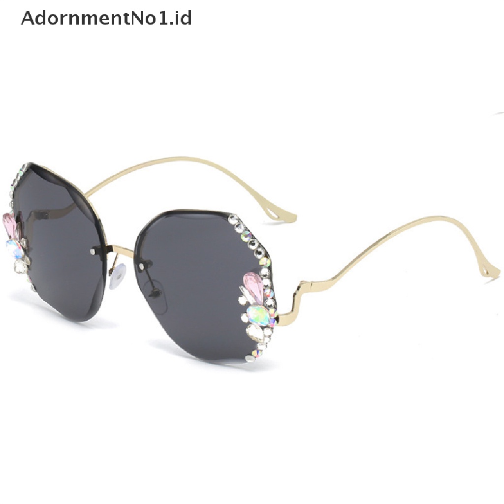 [AdornmentNo1] Fashion Bling Berlian Imitasi Kacamata Matahari Vintage Shades Wanita Tanpa Bingkai Kacamata [ID]