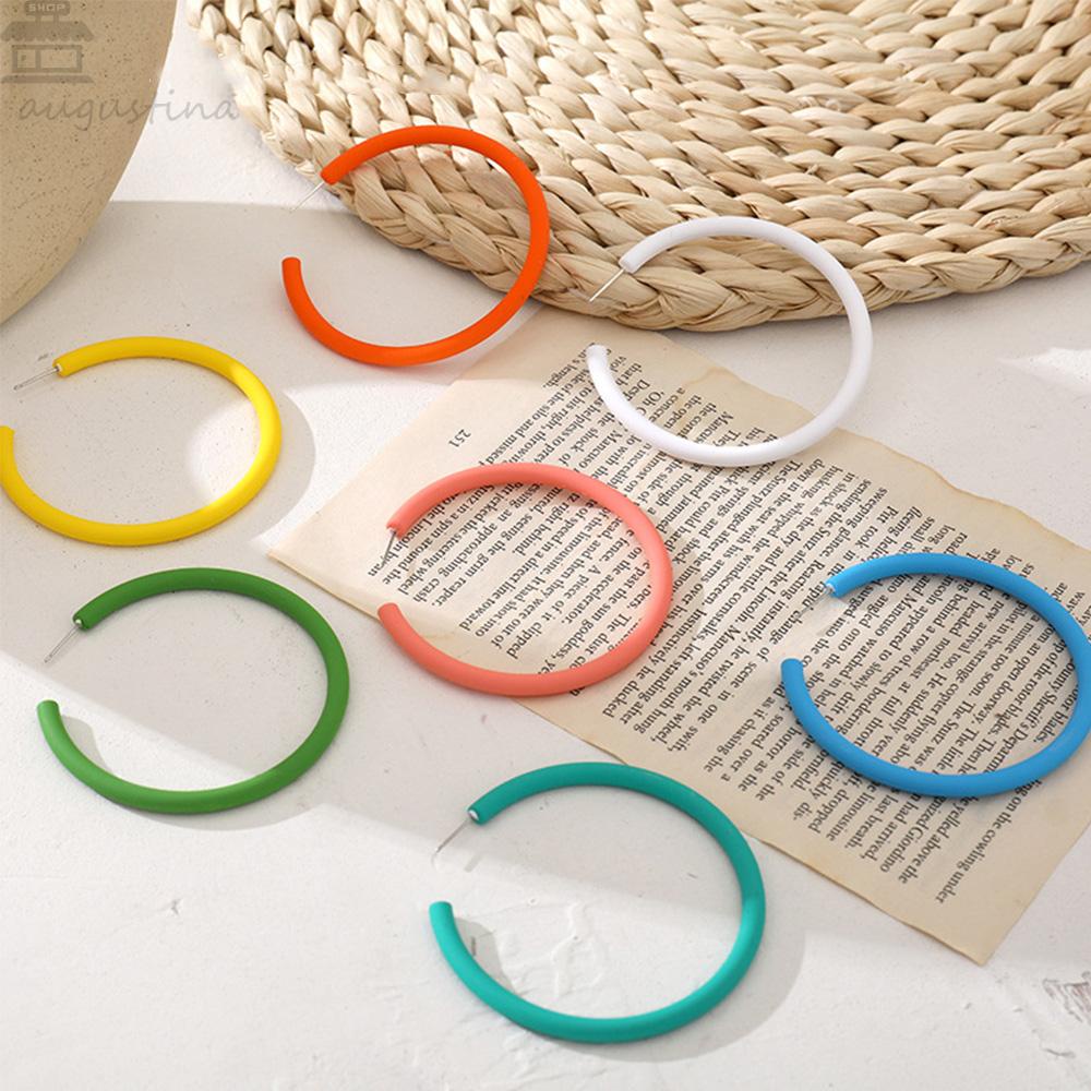 Agustinina Anting Hoop Wanita Fashion Permen Warna Bulat Geometris Kepribadian Wanita Perhiasan