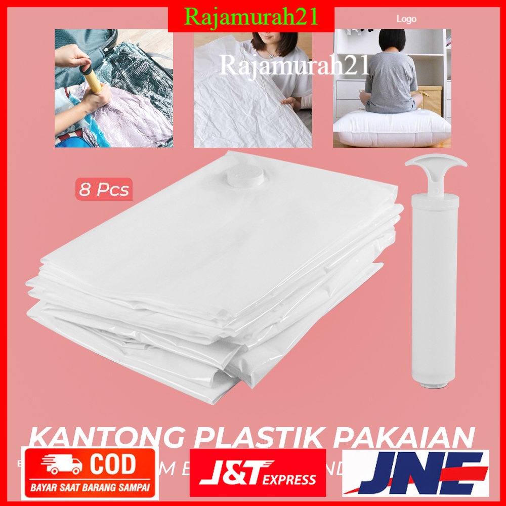 WHISM Kantong Plastik Pakaian Vacuum Bag 8 PCS with Hand Pump - WH021 - White - 7CHA1XWH