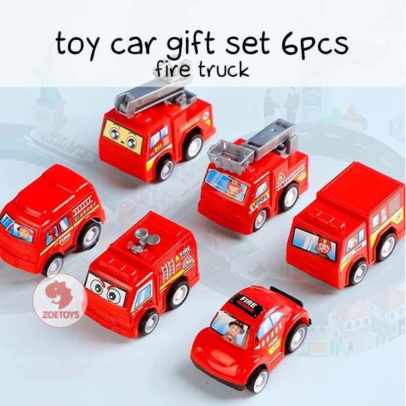 Zoetoys Toy Car Gift Set 6 pcs | Children Model Mini Vehicle Construction Fire Truck Pull Back Car | Mainan Edukasi Anak