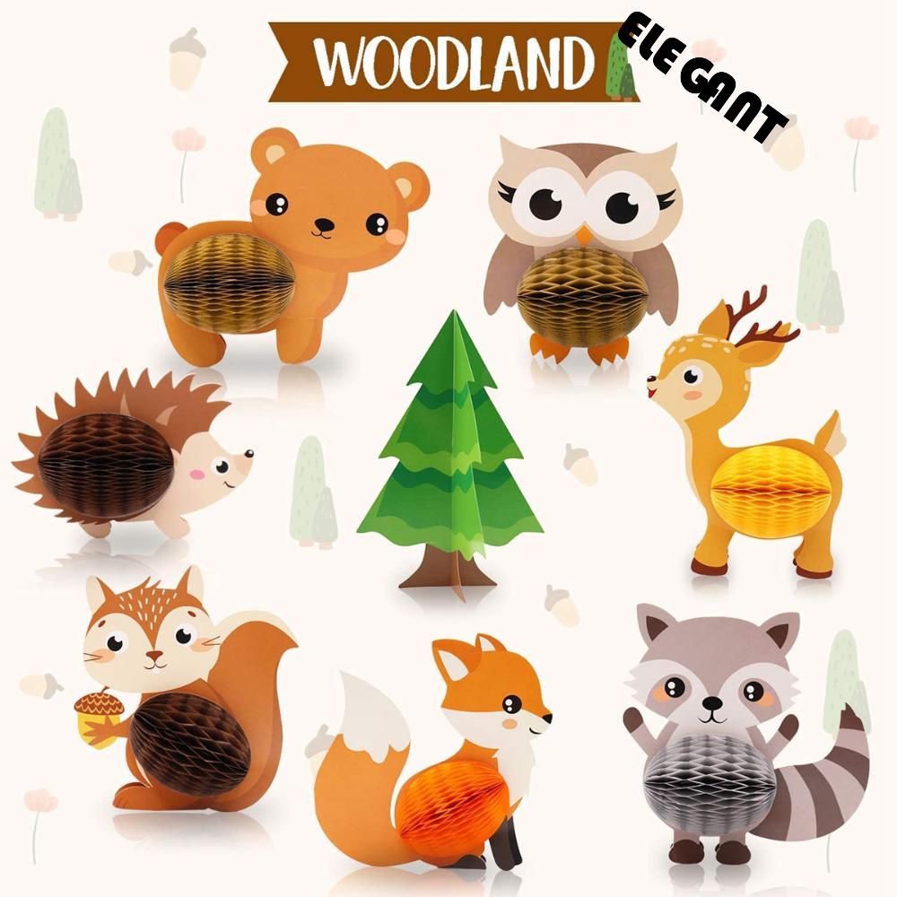 [Elegan] Honeycomb Centerpieces Baby Shower Kartun 3D Hewan Woodland Creature DIY Lentera Kertas