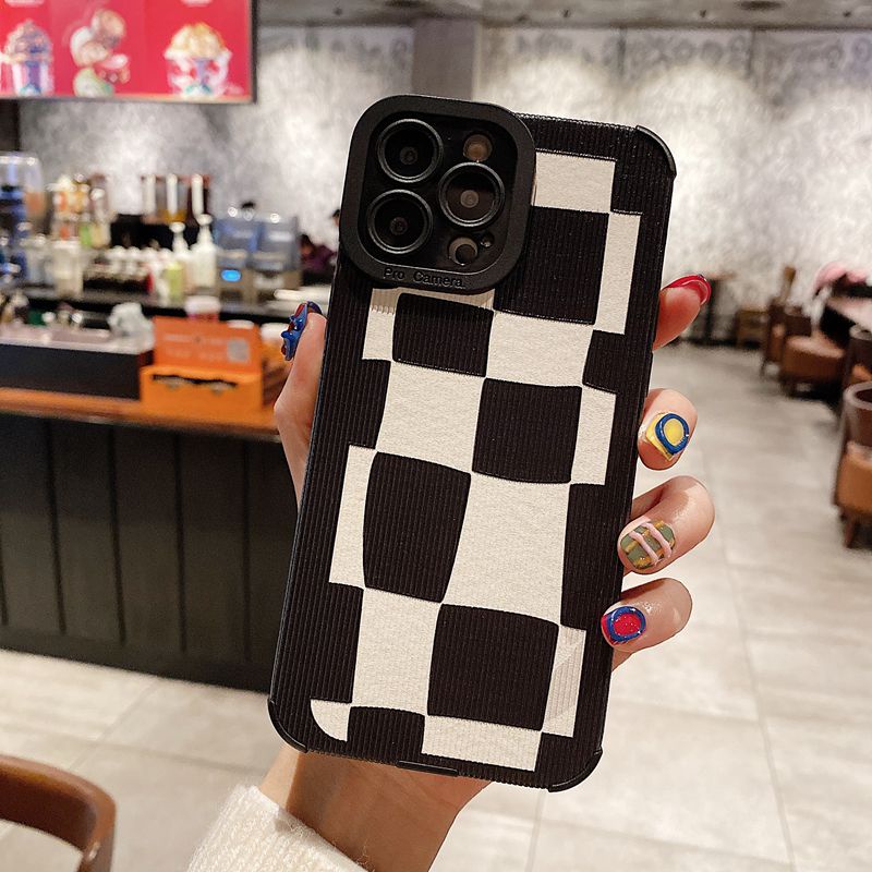 Fashion Black &amp; White Checkered Pattern Soft Silicon Case HP iP iPhone 6 6S 7 8 14 + Plus SE 2020 X XS XR Max 11 12 13 Pro Max FTD Casing Apple