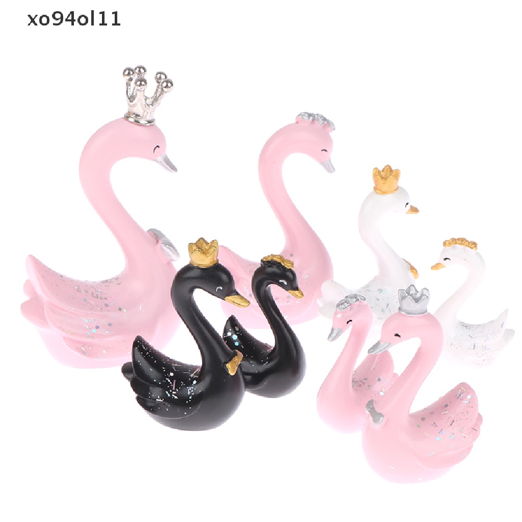 Xo 1pasang Patung Pajangan Resin Swan Cake Topper Statue Dasbord Kue OL