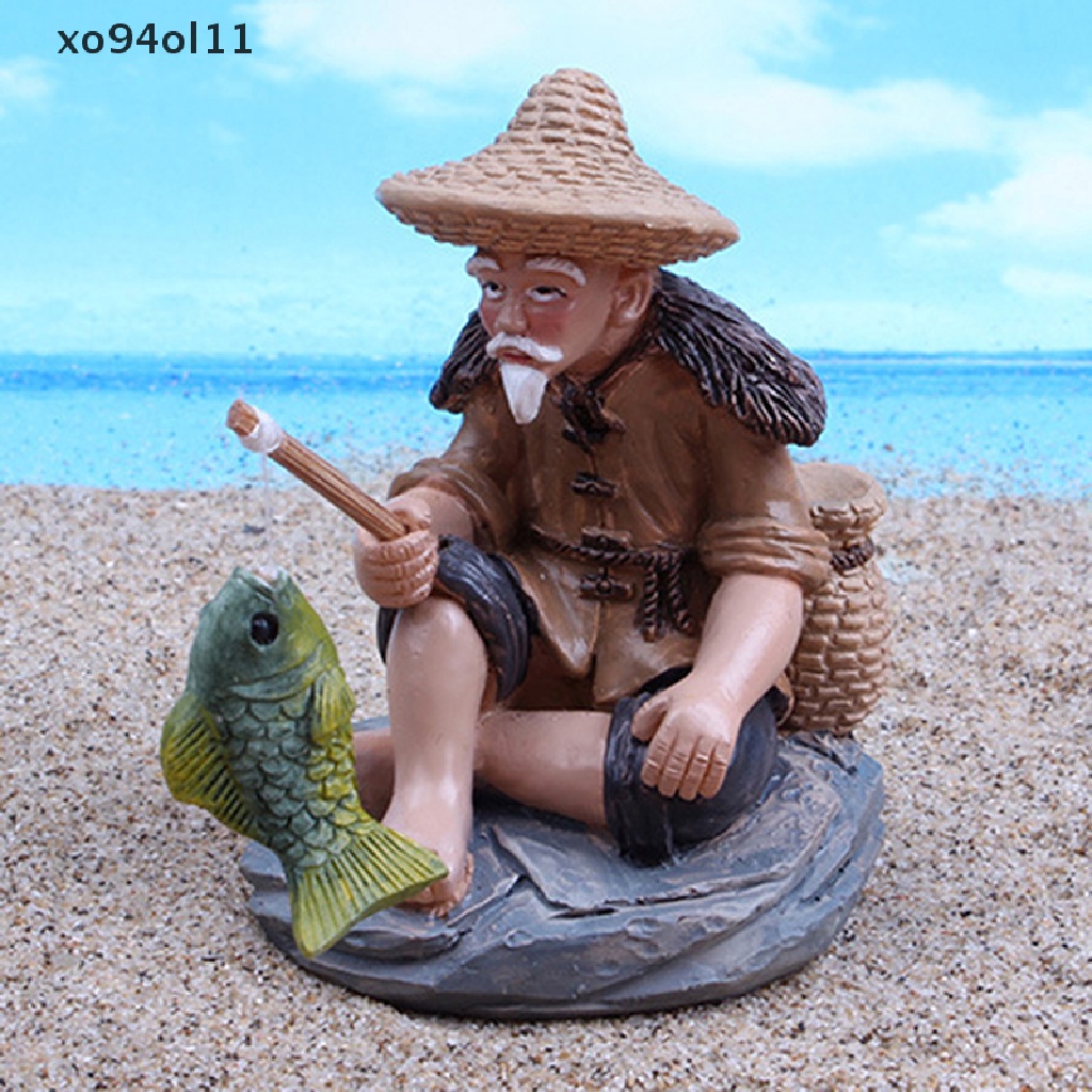 Xo Memancing Orang Tua Resin Figure Patung Ornamen Taman Lanskap Mikro GardenCrafts OL