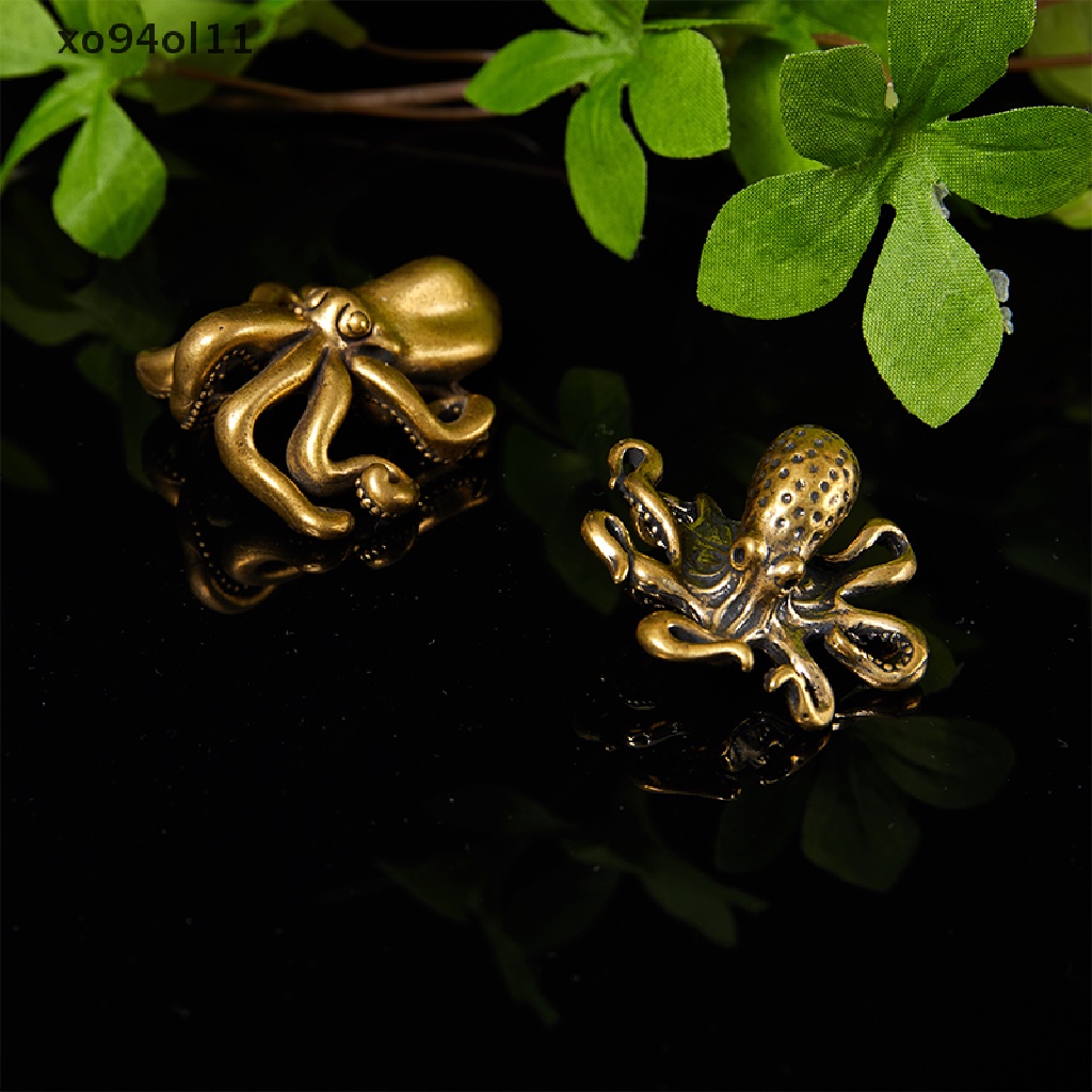 Xo Patung Gurita Kecil Logam Kuningan Teh Pet Meja Ornamen Dekorasi Rumah Keberuntungan OL